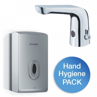 Bristan S4 Temperature Adjustable Sensor Tap with Genwec Designer Sensor Soap Dispenser