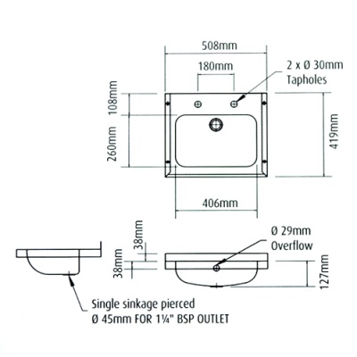 Pland Rectangular Handrinse Basin