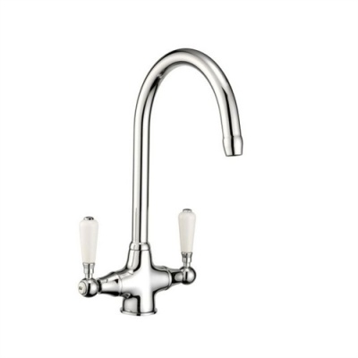 Reginox Swan Neck Sink Tap - White Levers