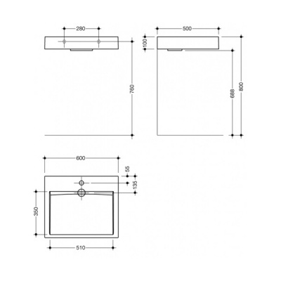 HEWI composite washbasin white square - no tap hole