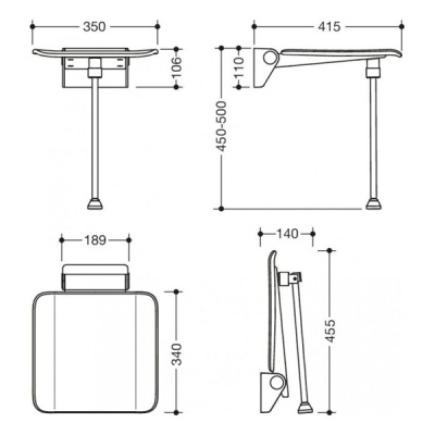 HEWI System 900 Hinged Shower Seat With Support Leg - Signal White