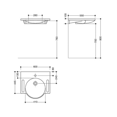 HEWI composite washbasin white - 600 wide