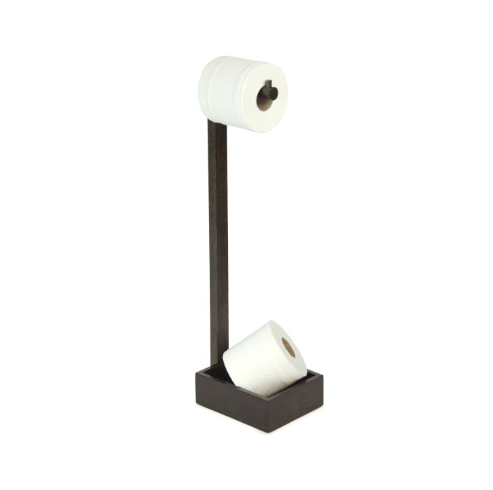 black freestanding toilet roll holder