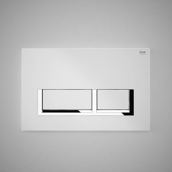 RAK Rectangular Dual Flush Plate - White and Chrome - NotJustTaps.co.uk