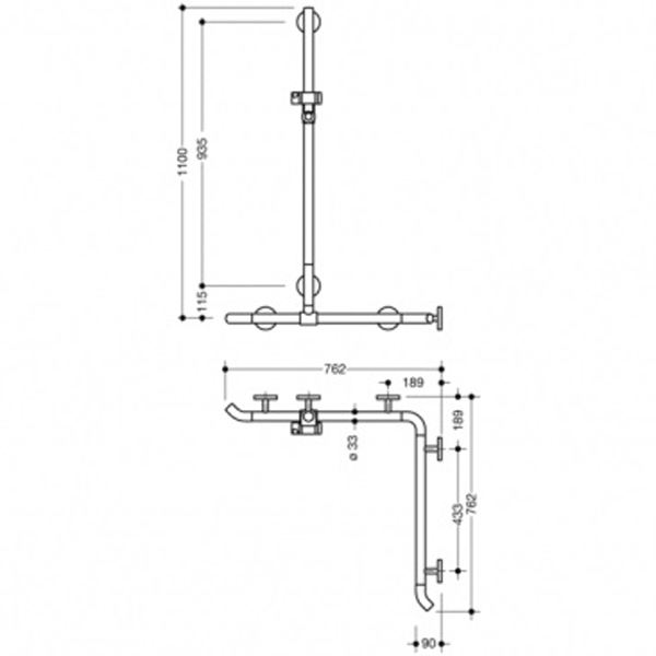 HEWI Shower Grab Rail with Vertical Support Bar and Shower Head Holder ...