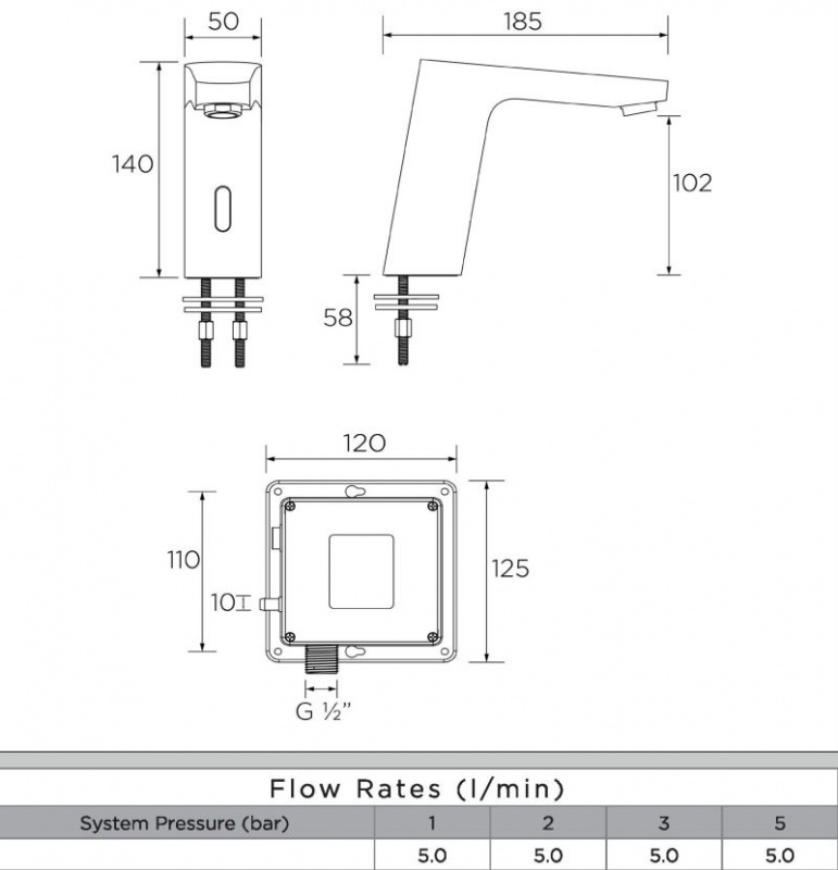 Bristan S2 automatic contemporary spout sensor tap WRAS approved