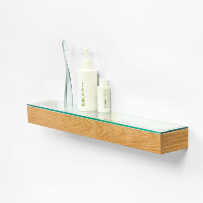 Natural Oak Bathroom Shelf With Glass Top Notjusttaps Co Uk