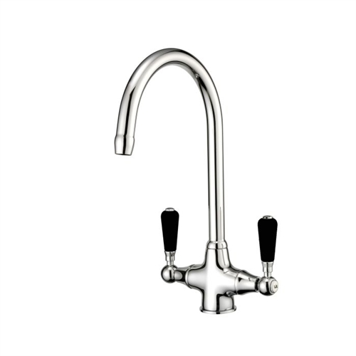 Reginox Swan Neck Sink Tap - Black Levers