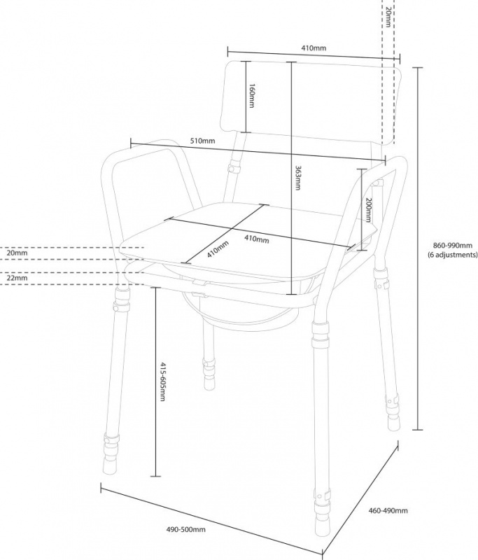 Essex Height Adjustable Commode Chair | Grey Commode - NotJustTaps.co.uk