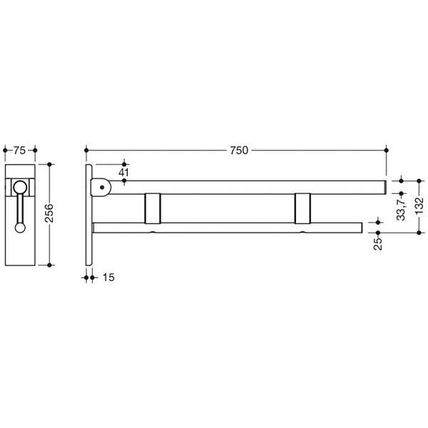 HEWI Duo 750mm Hinged Support Rail - Stainless Steel - NotJustTaps.co.uk