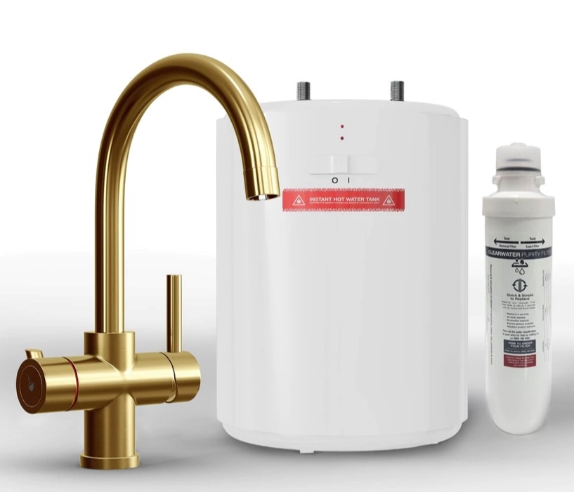 Instanti Swan Neck Brushed Gold 3 in 1 Boiling Hot Water Tap
