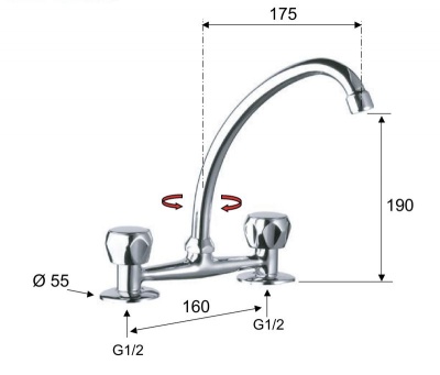 Deck Mounted Sink Mixer -160mm Centres
